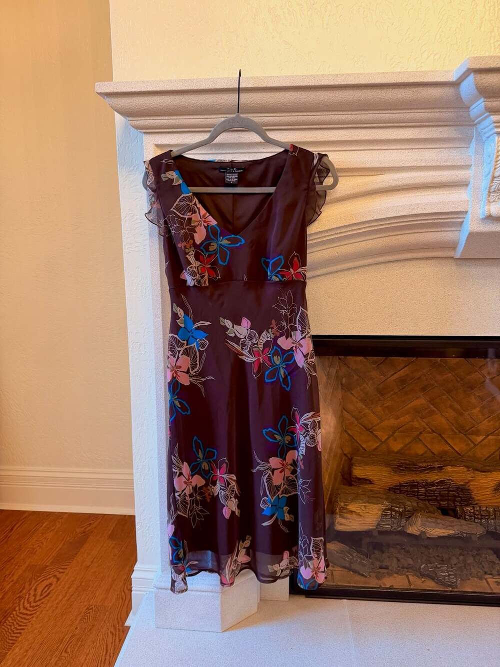 F.L.P. Faith Love & Passion Dress Size 6 Brown Floral Midi Chiffon